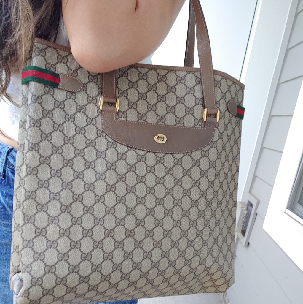 Authentic Vintage Gucci Gg Monogram Supreme Sherry Web Ophidia Large Tote Bag